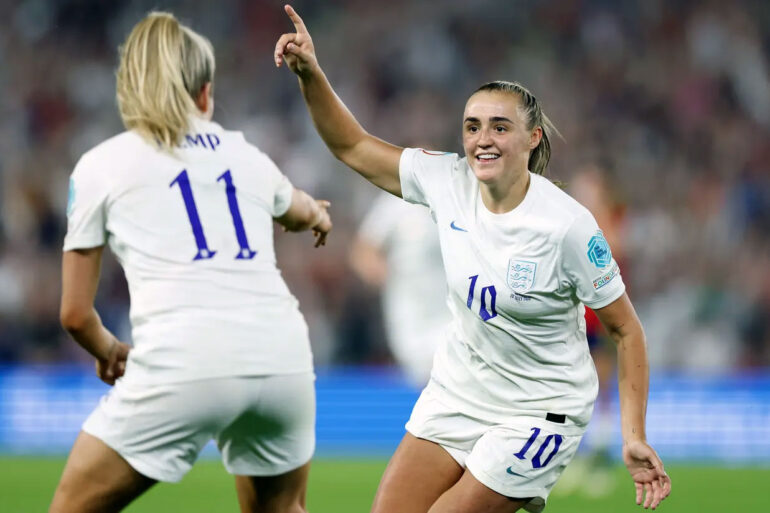 Georgia Stanway celebrates her game-winning goal against Spain during the quarterfinals of the 2022 UEFA Euros. (Getty Images)