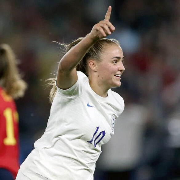 Georgia Stanway celebrates her game-winning goal against Spain in the 2022 Euro quarterfinals. (Getty Images)