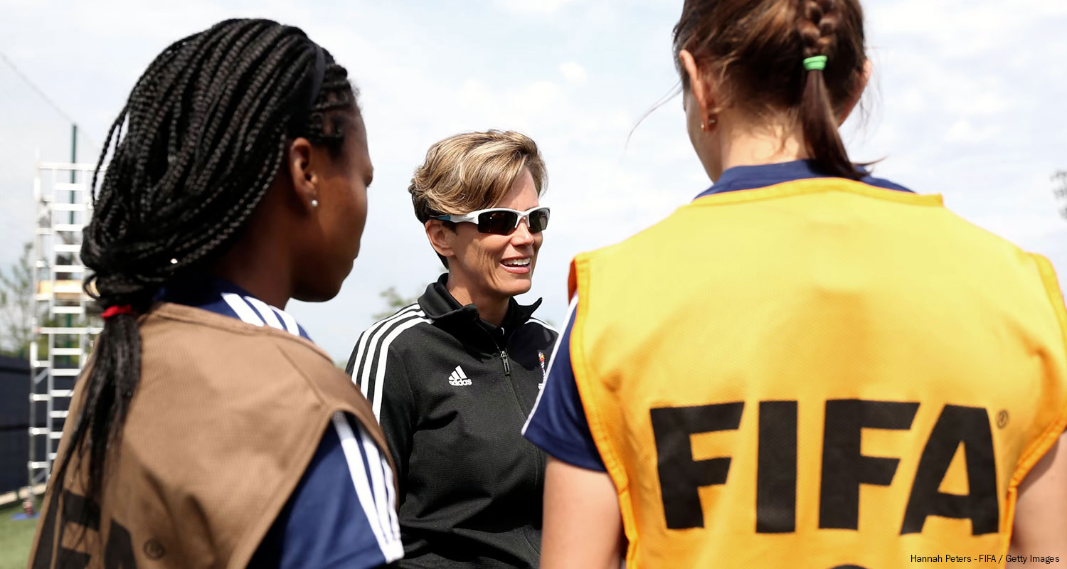Kari Seitz instructing during a session at the FIFA 2019 World Cup in France. (Hannah Peters - FIFA / Getty Images)