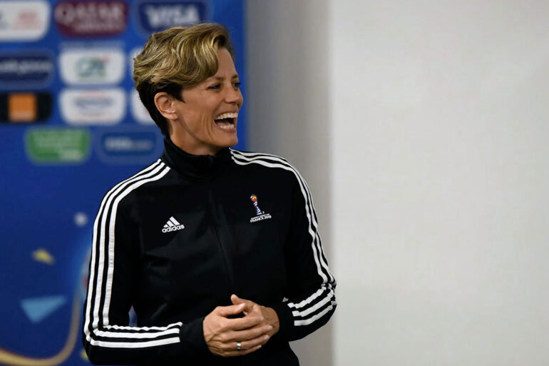 Kari Seitz being interviewed at the FIFA 2019 World Cup in France. (FIFA / Getty Images)