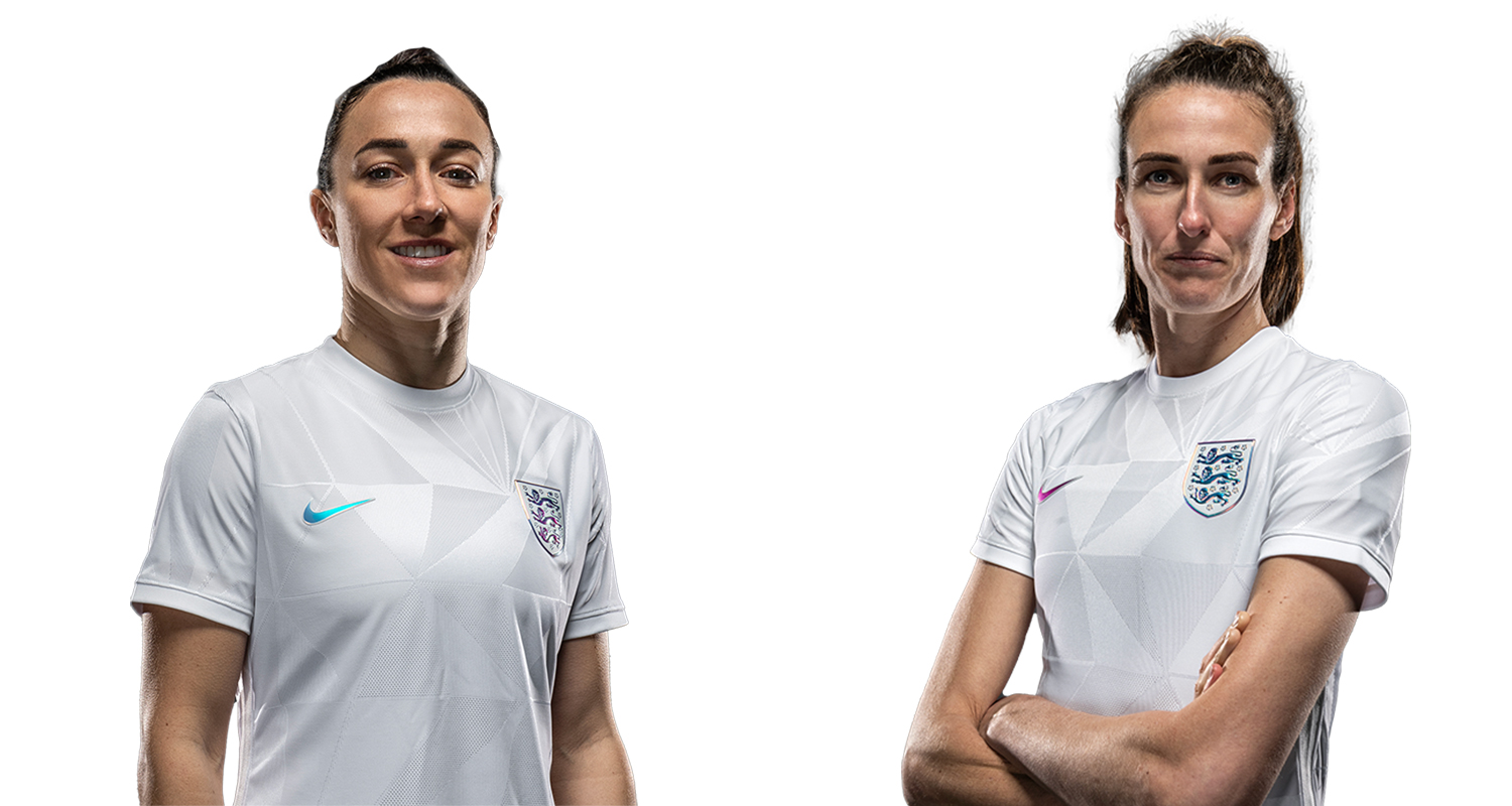 Headshots of Lucy Bronze and Jill Scott in England's Euro 2022 kit. (The FA)