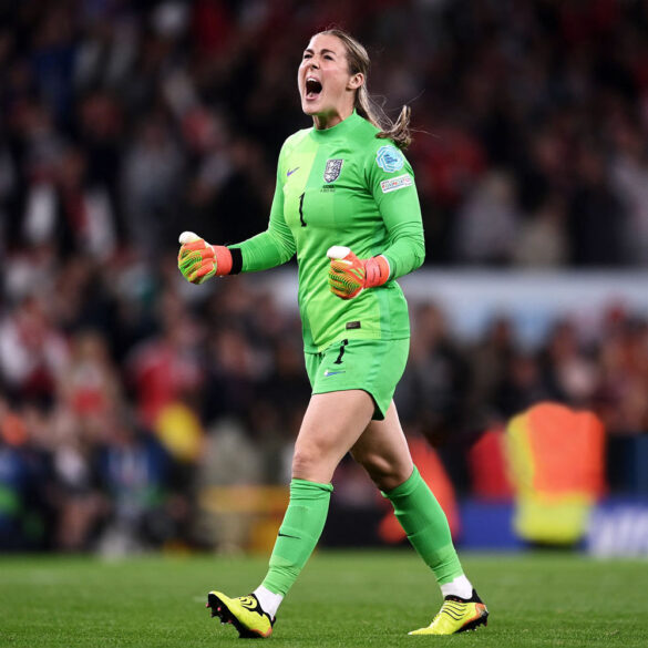 Mary Earps celebrates England's win over Sweden in the England 2022 Euro semifinals. Laurence Griffiths / Getty Images