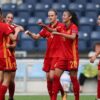 Spain Women's National Team celebrating victory over Portugal in the Euro 2022 tournament. (Getty Images)