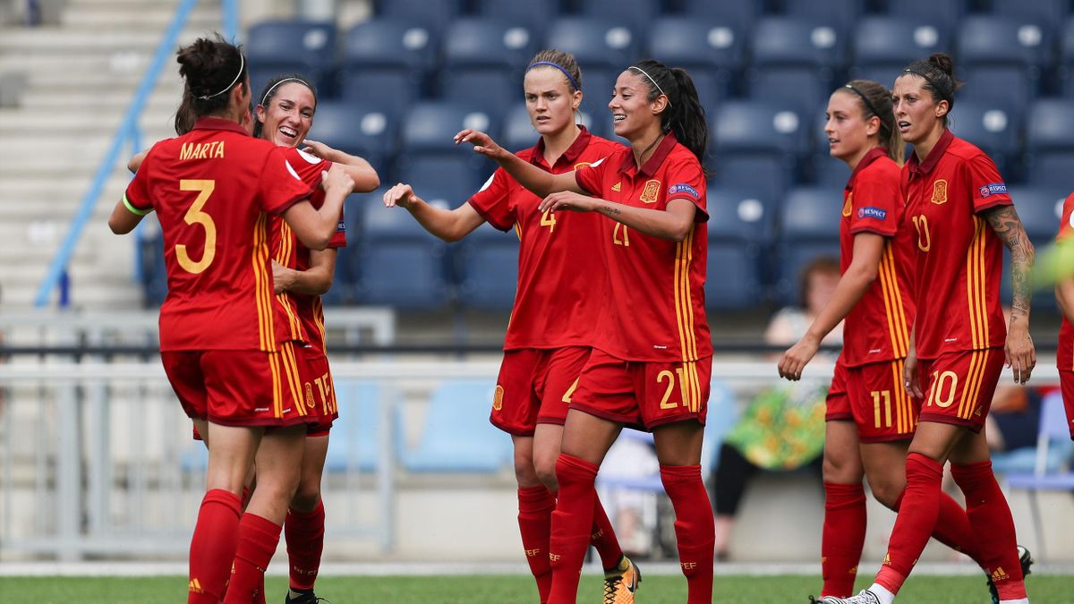 Spain Women's National Team celebrating victory over Portugal in the Euro 2022 tournament. (Getty Images)