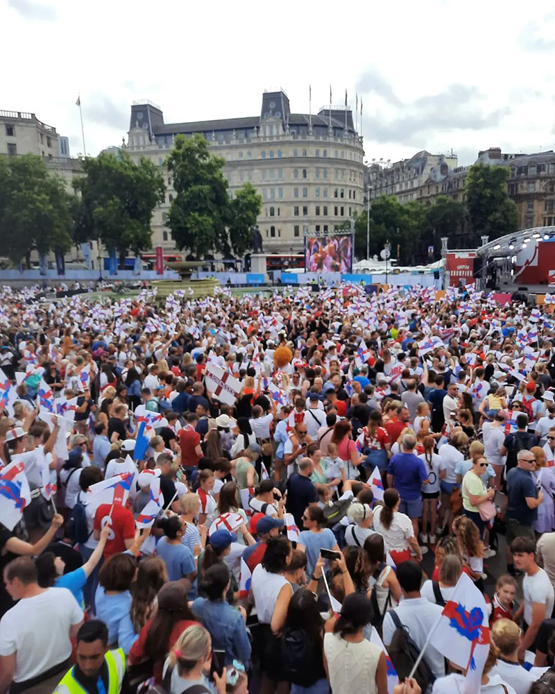 The crowd at Trafalgar Square to celebrate England's Euro 2022 win. (Richard Laverty)