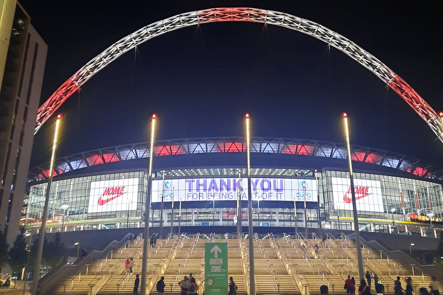 Wembley Stadium at night after England won the UEFA Women's Euro 2022. (Richard Laverty)