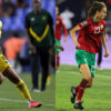 Drew Spence playing for Jamaica and Rosella Ayane playing for Morocco. (Azael Rodriguez / Fadel Senna / Getty Images)